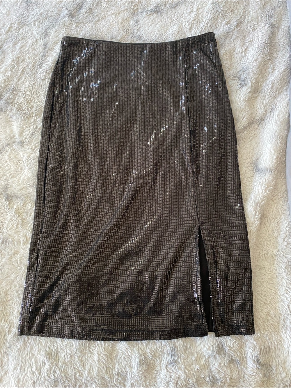 Time and Tru Black Sequin Pencil Skirt with Side Slit